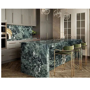 Haute qualité brillant maison salle à manger décoration luxe carreaux de marbre pavage mural personnalisé vert marbre cuisine comptoirs île - Product Image 1