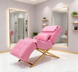 Cama de Masaje Curva para Pestañas y Cejas, Mueble de Salón de Belleza Más Vendido, Cuero Negro, Base de Metal Dorado de Lujo - Product Image 4