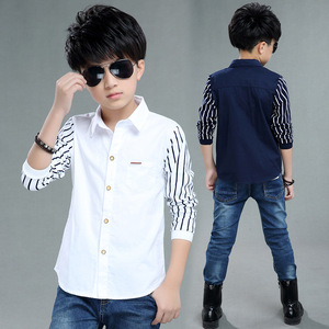 Chemises et Blouses Garçons – Haut Rayé Enfant 2021 Printemps Automne – Polo Blanc Décontracté pour Adolescent – Vêtements d'extérieur en Coton de Marque Scolaire - Product Image 1