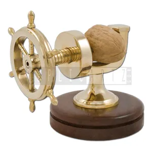 Vintage Solid Brass and Wood Ship Wheel Design Nutcracker