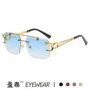 Yingtai Eyewear Cheetah <b>Frame</b> <b>Square</b> Sunglasses <b>Gold</b> Metal UV400 Women Fashion - Product Image 4