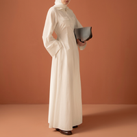 Robe Abaya musulmane Willson pour femmes en tissu de coton blanc, vêtements islamiques avec boutons et poches pour toutes les saisons