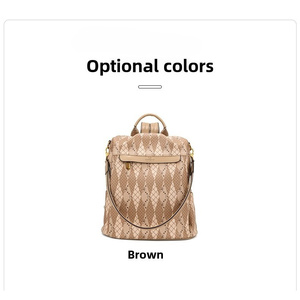 DB Women's Casual <b>Backpack</b> with Geometric Diamond Pattern Khaki Colour Simple Versatile Multi-Functional Design - Product Image 6