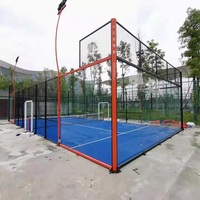 Terrain de padel panoramique JSMC le plus vendu, 20m*10m, gazon artificiel, tubes en acier galvanisé, équipement vert/noir/bleu