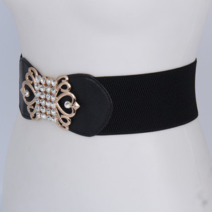 Sabuk Elastis Wanita Berhiaskan Rhinestone dengan Gesper Kristal, Sabuk Elastis Lebar dengan Tali Webbing Elastis dan Gesper Kristal yang Terjalin - Product Image 2