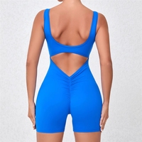 Combinaison-short de yoga moulante sans manches pour femme, dos en U, avec découpes, rembourrée et effet froncé aux fesses, idéale pour l'entraînement estival