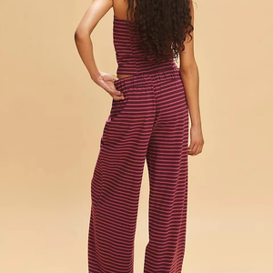 Set di <span class=keywords><strong>vestiti</strong></span> da donna <span class=keywords><strong>estivi</strong></span> Casual a righe in due pezzi <span class=keywords><strong>senza</strong></span> <span class=keywords><strong>maniche</strong></span> top a tubo corto <span class=keywords><strong>senza</strong></span> schienale pantaloni larghi donna set Streetwear - Product Image 6