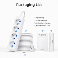 Multiprise européenne PHEIYON 3 prises 16A, rallonge robuste, prises Schuko, CE, PP ignifuge, usage hospitalier