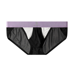 Low-Rise Ice Silk Breathable Solid <strong>Men</strong> Underwear <strong>Brief</strong> with Open Penis <strong>Pouch</strong> Comfortable Seamless Panties for <strong>Men</strong> - Product Image 1