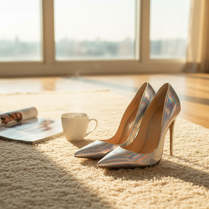 Style européen femmes brevet PU Stiletto pompes métallisé <span class=keywords><strong>argent</strong></span> bout pointu brillant bouche peu profonde Sexy talons personnalisé 12CM - Product Image 6