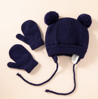 Juego de gorro y manopla con orejas de oso personalizado para niños, nuevo estilo, gorro tejido de alta calidad para niños y niñas