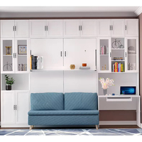 Lit mural intégré moderne avec armoire, bureau et bibliothèque sur mesure pour petits appartements, lit Murphy pliant dissimulé avec canapé