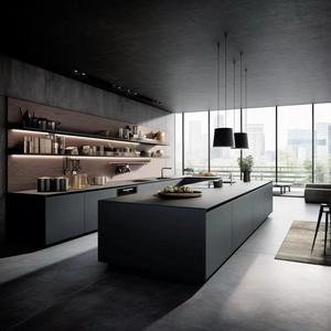 Precio de fábrica, muebles de cocina de madera maciza modernos personalizados, armario marrón, juego de unidades de isla, armarios de cocina de madera contrachapada, apartamento - Product Image 2