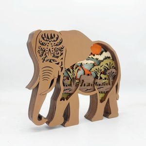 Uionen Carved Wooden Animal Craft <b>Elephant</b> Sculpture Grassland Style Home Office Desktop Decorative Table Ornament for Interior - Product Image 3
