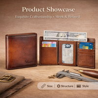 Portefeuille pour homme en cuir véritable vintage, luxe, à trois volets, blocage RFID, avec doublure en polyester, grande capacité, porte-cartes de crédit