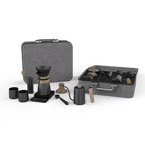 DHPO популярный премиум подарок керамические наборы для кофейного столика Дорожный чемодан с кофемолкой и фарфоровой кружкой