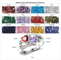 DUOYING Personalisierter Ring aus 925er Sterlingsilber, individuelles Herz-Geburtsstein-Gravur, individuelle Namen, individuelles Geschenk