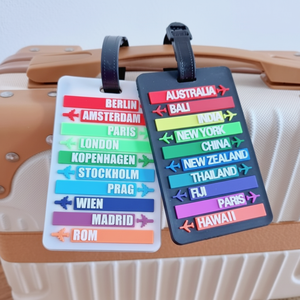 Targhetta con il nome in bianco e nero per etichette per bagagli da viaggio all'estero - Product Image 1