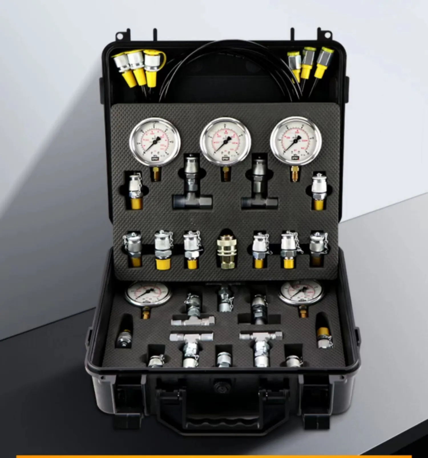 Kit de prueba de presión hidráulica con 5 medidores, mangueras de prueba, 13 y 14 acoplamientos conectores en T, Kit de prueba para CAT/CA