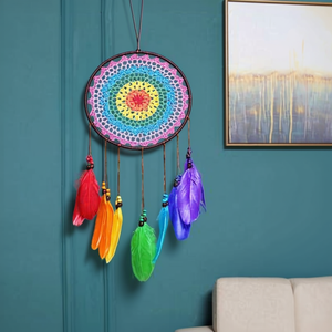 Atrapasueños de plumas coloridas para colgar en la pared, decoración del hogar de 20x60 cm - Product Image 2