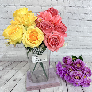 Flores Queyiyi, Rosas Artificiales de Seda, 10 Cabezas, Decoración para Bodas, Colores Primaverales, Hechas a Mano - Product Image 1