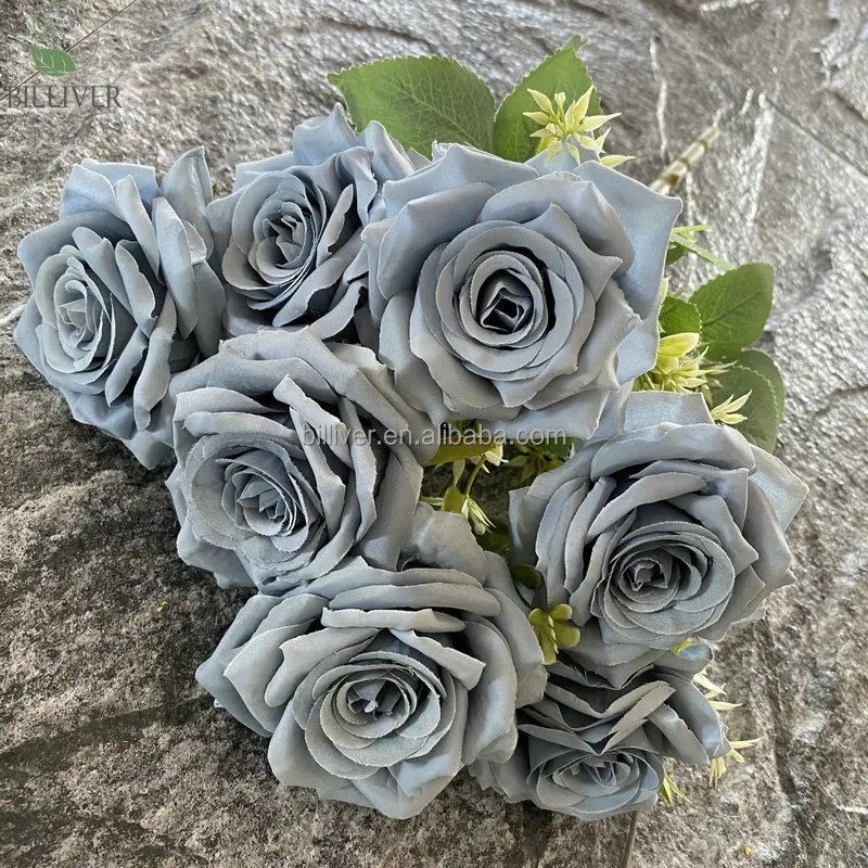 Wholesale Price 10 Head Rose Bouquet Artificial Flower Dusty Pink Rose Bouquets For Wedding