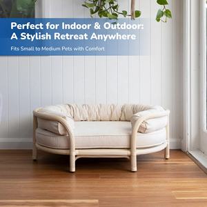 आधुनिक आउटडोर/इनडोर स्थायी बिल्ली और कुत्ते आराम बिस्तर हस्तनिर्मित प्राकृतिक रतन एलिवेटेड पालतू सहायक जल हाइक सामग्री - Product Image 4