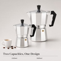 Cafetière Moka à valve unique pour cuisinière, en alliage d'aluminium, avec couvercle durable, 150 ml, 300 ml, 3 couleurs, corps octogonal
