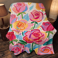 Couverture en flanelle personnalisée imprimée en gros, motif floral rose, couverture polaire en flanelle pour canapé et décoration intérieure