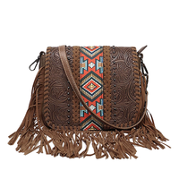 Sac à bandoulière vintage en cuir PU tressé style aztèque avec deux sangles et fermeture éclair, collection Star Fashion Wholesale