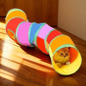 Túnel de Juego para Gatos Plegable, Ecológico, con Diseño de Arcoíris de Dibujos Animados, en Forma de S/recta/Y, Interactivo, para Interiores - Product Image 1