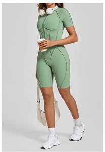 Mono de <span class=keywords><strong>yoga</strong></span> de manga corta con media cremallera y espalda hueca, ideal para ciclismo al aire libre, jogging y fitness. - Product Image 3