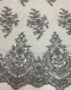 wholesale beaded tulle fabric stock lot/fashion machine beaded sequins embroidered lace fabric for dresses