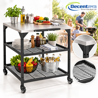 Table de barbecue robuste en acier inoxydable avec étagères de rangement à double lamelles, crochets pour outils, roulettes pivotantes, chariot de barbecue