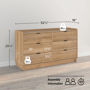Simply Modern <b>6</b>-<b>Drawer</b> Double Dresser for Bedroom, Chest of <b>Drawers</b> in Oak, Bedroom Furniture - Product Image 6