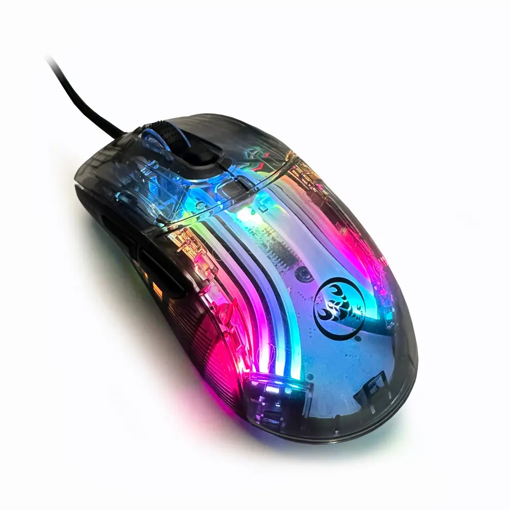 Souris filaire programmable 7D ergonomique en cristal RVB personnalisée avec puce de jeu professionnelle