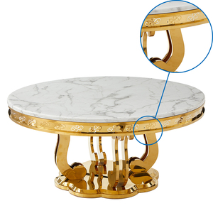 Nueva mesa de comedor de mármol cuadrada moderna de Dubái con base de acero inoxidable dorado de lujo Mesa de comedor de mármol natural - Product Image 5