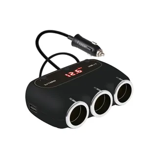12V dc 3-way dual usb charger socket splitter car cigarette lighter plug