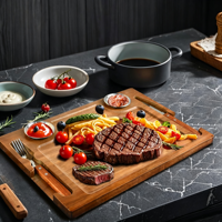Handgemaakte snijplank van massief acaciahout met handgrepen voor een gemakkelijke grip, geschikt voor restauranttafels, duurzaam houten keukengerei