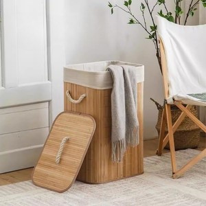 Hot Sale Modern Bamboo Wäsche korb Faltbarer Aufbewahrung skorb Abnehmbare Deckel auskleidungen Einfacher Montage behälter für das Waschen von Kleidung zu Hause