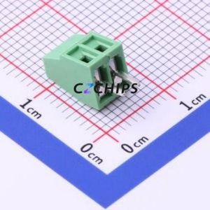 DG308-2.54-02P-14-00A(H) Screw Terminal Block Through hole Component (THT),P=2.54mm Connector 1x2P 2.54mm Green Through Hole - Product Image 1