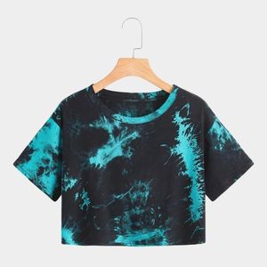 カスタムブランクカジュアルカスタムファッションドロップショルダークロップトップス女性用コットンクロップドトップTシャツ無地染め女性用Tシャツ - Product Image 2