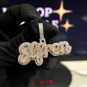 Collar con Colgante de Letra Personalizada Estilo Hip Hop, con Moissanita, Acabado en Dos Tonos, Totalmente Cubierto de Piedras, para Unisex - Product Image 6