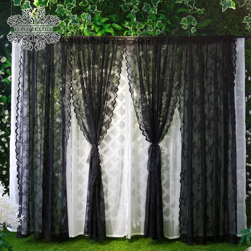 Lace jacquard window screen finished gauze curtain French American garden white yarn bay window bedroom curtain