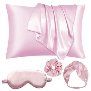 Ensemble de taies d'oreiller en satin de soie solide pour l'hiver, bonnet de nuit pour femmes, turban, masque pour les yeux pour adultes - Product Image 1