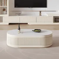 Table basse ovale extensible de style crème en bois massif avec 4 tiroirs pour la décoration du salon, entièrement assemblée