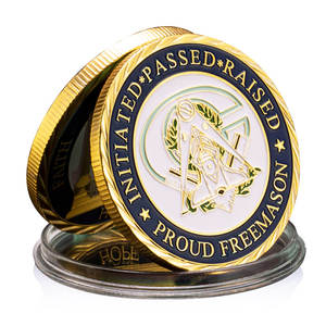 免费梅森收藏纪念品镀金硬币骄傲共济会所有眼睛图案纪念币 - Product Image 2