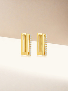 Gold Fashion S925 Sterling Silver Single Row <b>square</b> <b>Diamond</b> High Texture All-match <b>Earrings</b> - Product Image 2