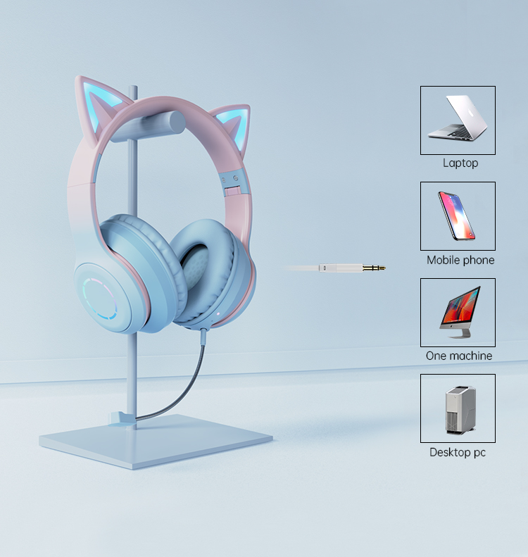 Hot Kids Music Gaming Headphones With Mic Flashing Light Cat Ear multifunctional wireless stereo headset