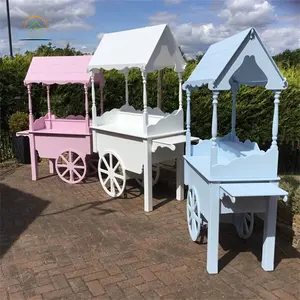 2023 Hot Sale Customized Wooden Dessert Table Wood Flower And Candy Cart With Wheels For Wedding Party Decorations